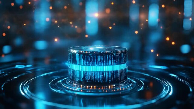 Futuristic server processing data stream with matrix code in digital cyberspace - Powered by Adobe