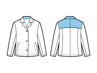 Blazer Illustration Front and Back View White and Blue Color Isolated on Transparent Background Formal Wear Business Attire Clothing