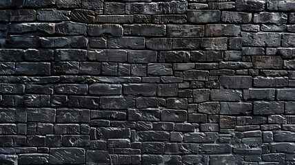 black brick wall background panorama with copy space. black bric
