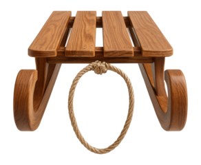 Wooden sled with rope pull