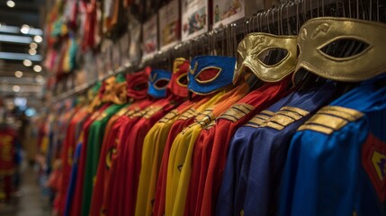 Retail Clothing Store Display with Multicolored Garments and Shopping Scene