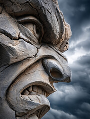 Close-up of an Angry Stone Gargoyle Face