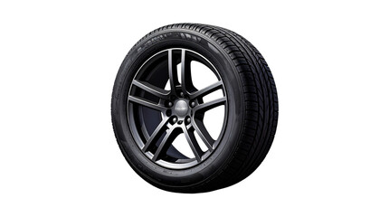 Obraz premium New chrome tire and black rubber wheel on transparent background