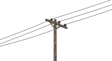 Wooden utility pole illustration, power line pole drawing, rustic electric post, minimal power pole art, classic telephone pole