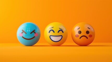 Fototapeta premium Cute Cartoon 3D Smiling Face: Yellow Character with Joyful Expression, Vector Icon Illustration