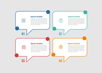 speech bubble shape infographic diagram with round rectangle box with dot circle spreading with 4 step for slide presentation