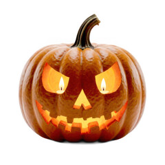 Illuminated Carved Pumpkin with Glowing Eyes on Dark Background