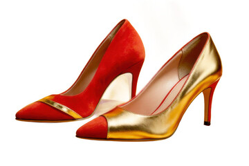 Red And Gold High Heels On Transparent Background