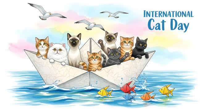 International Cat Day Creative Illustrations | Fantasy, Futuristic, Whimsical, Cartoon, Watercolor, 3D Cat Art Collection