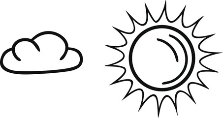 Simple Sun and Cloud Line Icons – Hand Drawn Weather Symbols in Black Outline Style for Forecast Apps, Infographics, Web Design, and Educational Materials – Minimal Vector Illustration