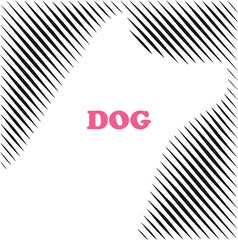 Minimal White Dog Silhouette with Black Diagonal Lines – Abstract Pet Art with Pink Text for Posters, Merchandise, and Branding – Modern Graphic Design for Animal Lovers