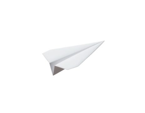 Simple White Paper Airplane on Transparent background for Creative Projects