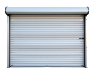 White Roll-Up Garage Door with Metal Frame and Simple Design