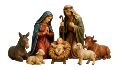 Resin nativity scene with hand-painted details and animals