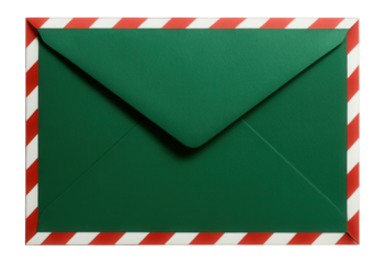 Green envelope with red and white stripe border