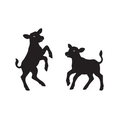 Cow Calf Silhouette Vector – Playful Young Cattle Design for Farm, Agriculture, and Animal Graphics
