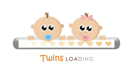 baby girl and boy twins with loading bar illustrated animation