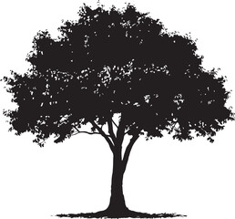 Fototapeta premium Silhouette of a Lush Tree with Dense Foliage in Black and White Vector Illustration