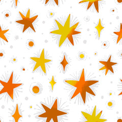 Magic vector hand drawn seamless pattern with colorful stars and  crystals. Holiday design for textile print, page fill, wrapping paper, web, cover