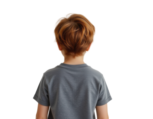 Young Boy with Short Brown Hair Facing Away on a Transparent backgroundd