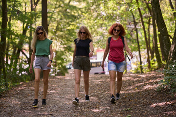 Women walking together in park