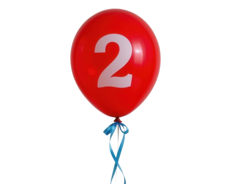 Red Balloon with Number Two and Blue Ribbon for Celebration Party