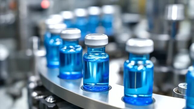 A sterile vial filling line uses isolator technology to protect the product from contamination. Robotic arms handle the vials inside a completely sealed, sterile environment, ensur