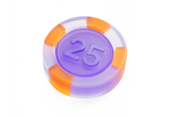 Colorful casino chip with number twenty-five on a white background for gaming and betting