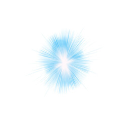 Fototapeta premium Blue glowing light burst with radiant beams and soft shining energy effect on white background. Perfect for digital art, fantasy themes, and sci-fi design projects. Vibrant glowing explosion.