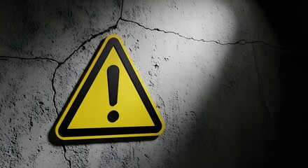 Warning Sign on Cracked Wall Urgent Attention Needed