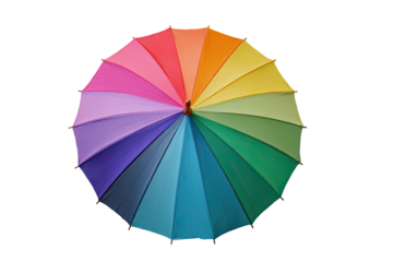 Colorful umbrella, top view, vibrant rainbow hues