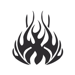 Black flame silhouette icon with abstract fire design on white background. Bold graphic symbol perfect for tattoos, logos, and creative projects. Minimal burning flame illustration for modern design 