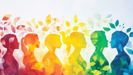 Mental health lifestyle, mind with colorful leaf, work life balance concept, power, strength and wellbeing, self care