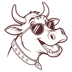 Retro Cow Head Sketch with Shades