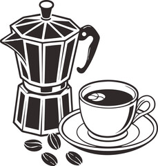 Solid Icon of Espresso Cup with Saucer Flat Black Vector