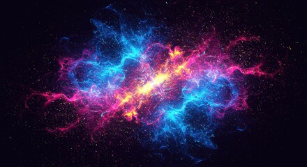 Ethereal Cosmic Energy Burst: Vibrant Blue, Pink, and Gold Light Trails in Dark Space