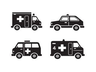 Emergency Ambulance Silhouette Icons for Creative Stock Art  