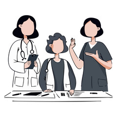 Three Healthcare Professionals Collaborating In A Modern Medical Office With A Bright Atmosphere