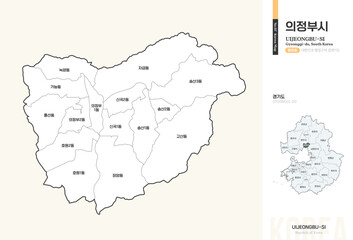 Fototapeta premium 경기도 의정부시 행정동 윤곽선 지도