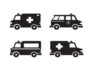 Bold Ambulance Silhouette Icon Set with Minimal Design  