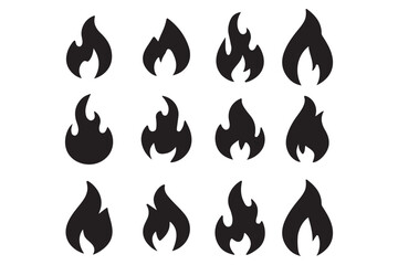 Flame vector fire icon flame logo template and silhouette shape isolated on white background