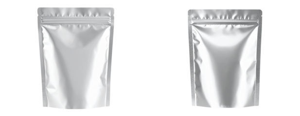  Silver Stand-Up Food Pouch with Zipper Closure, isolated on transparent background PNG