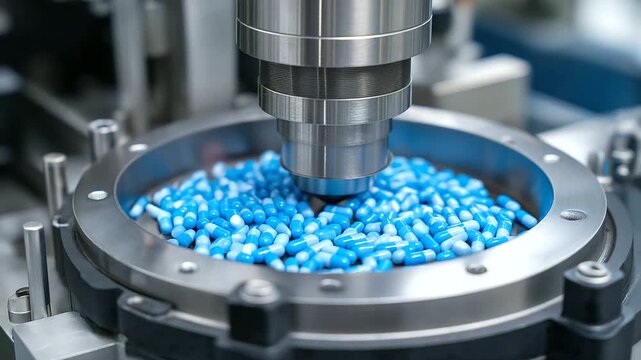An advanced capsule filling machine operates with precision powder dispensing and automated quality verification. The machine fills thousands of capsules per hour, with sensors che