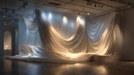White Fabric Installation in Modern Gallery