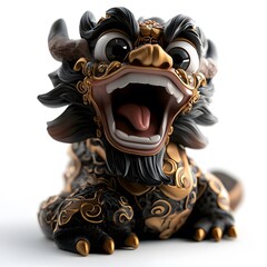 Naklejka premium Playful Black and Gold Chinese Dragon Figurine