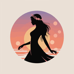 Beautiful Girl with Floral Wreath Silhouette

