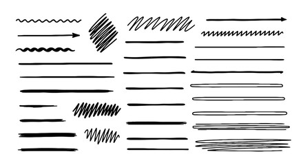 Doodle scribble sketch line set handmade pencil pen marker vector graphic design illustration arrow underline element art
