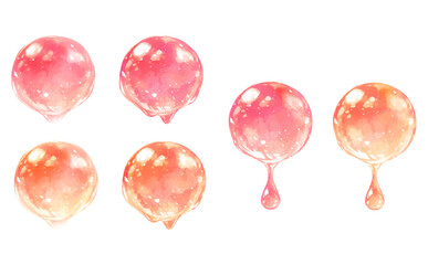 水彩風の滴る雫のイラストセット_赤、オレンジ