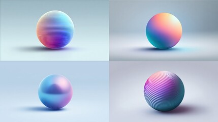 Four abstract, 3D rendered spheres in a grid.  Each sphere showcases a unique, vibrant color gradient