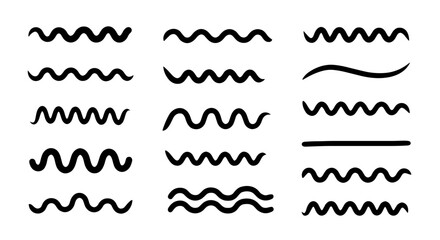 Wavy lines doodle set wave curve scribble stroke vector graphic design art illustration hand drawn zigzag ornament element